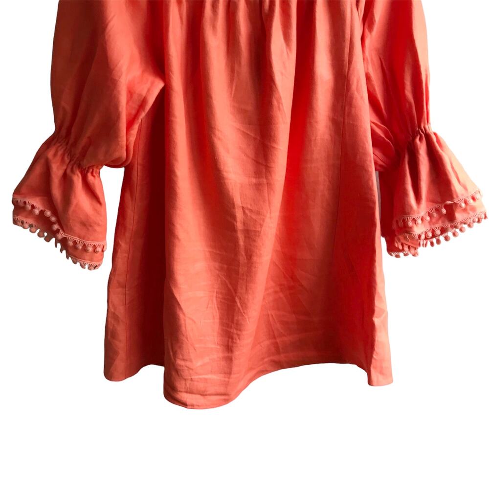 Paris Susan Sutherland Linen Blouse XL Coral Embroidered - Picture 11 of 16